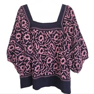 Sister Mary  Embroidered Square- Neck Peasant Blouse Purple & Pink Size L NEW